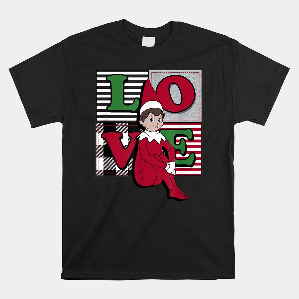 Elf On The Shelf Christmas Love Stacked Plaid Squares Logo Shirt Elf On The Shelf Christmas Love Stacked Plaid Squares Logo Shirt