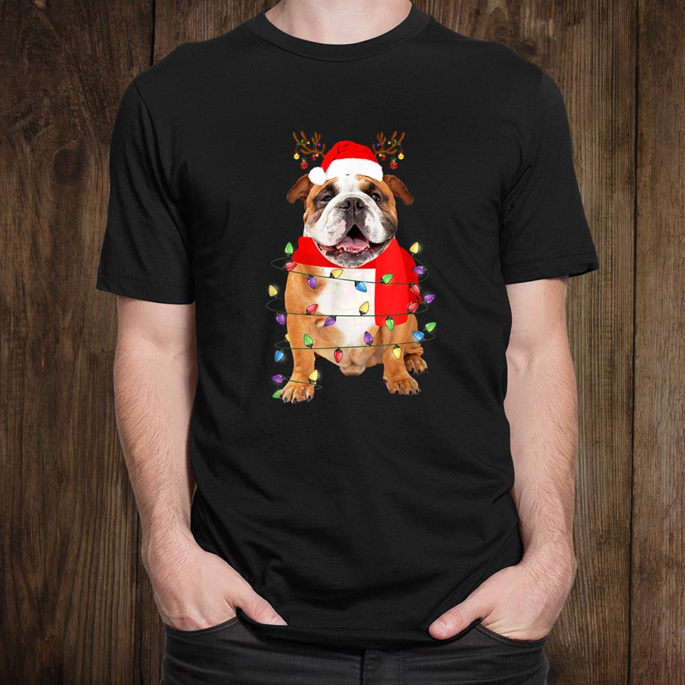 English Bulldog Christmas Tree Lights Santa Dog Christmas Shirt English Bulldog Christmas Tree Lights Santa Dog Christmas Shirt