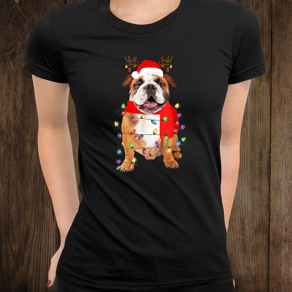 English Bulldog Christmas Tree Lights Santa Dog Christmas Shirt English Bulldog Christmas Tree Lights Santa Dog Christmas Shirt