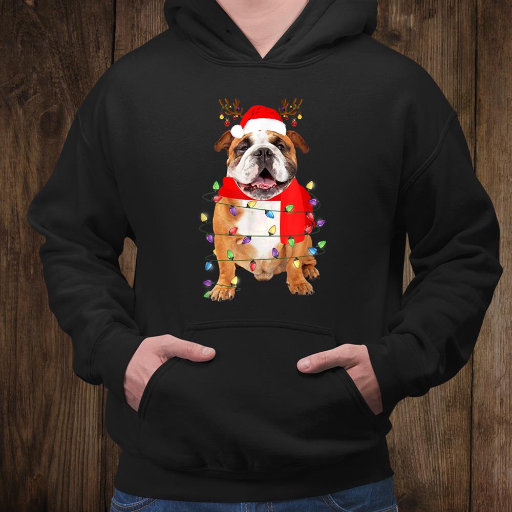 English Bulldog Christmas Tree Lights Santa Dog Christmas Shirt English Bulldog Christmas Tree Lights Santa Dog Christmas Shirt