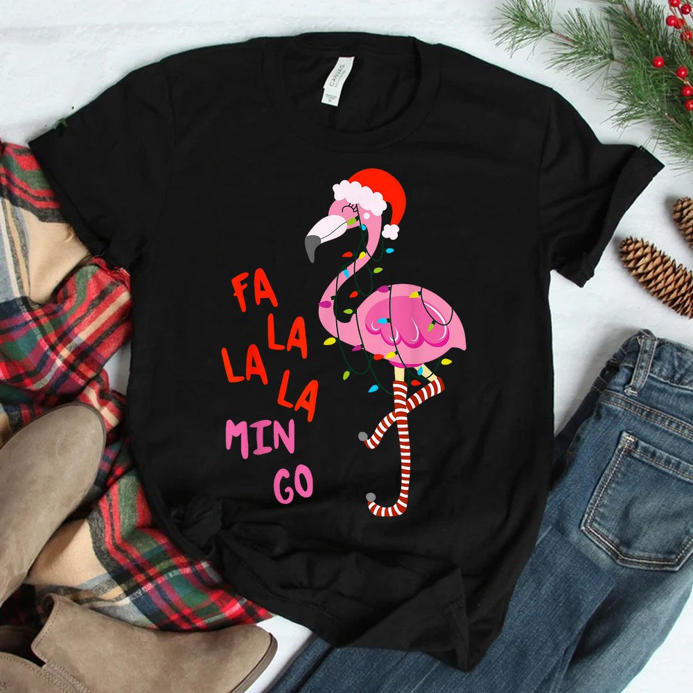 Fa La La Mingo Flamingo Christmas Tree Lights Tropical Shirt Fa La La Mingo Flamingo Christmas Tree Lights Tropical Shirt