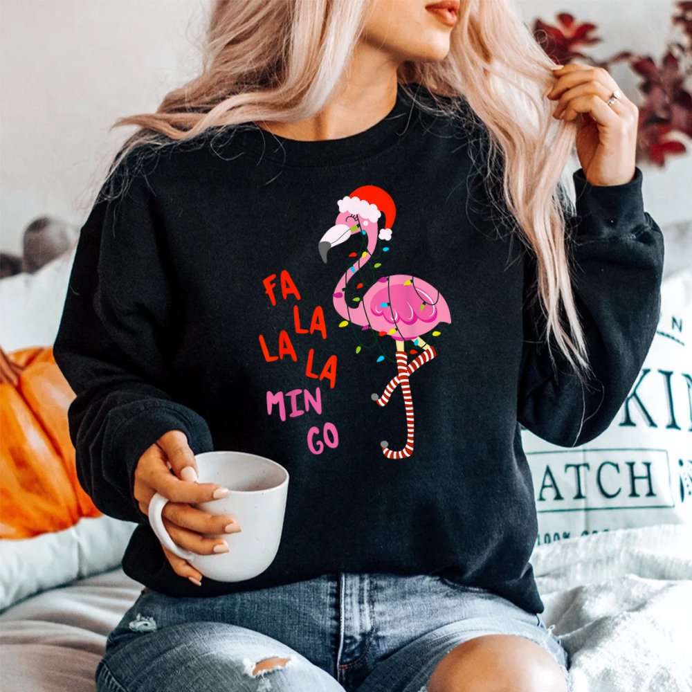 Fa La La Mingo Flamingo Christmas Tree Lights Tropical Shirt Fa La La Mingo Flamingo Christmas Tree Lights Tropical Shirt