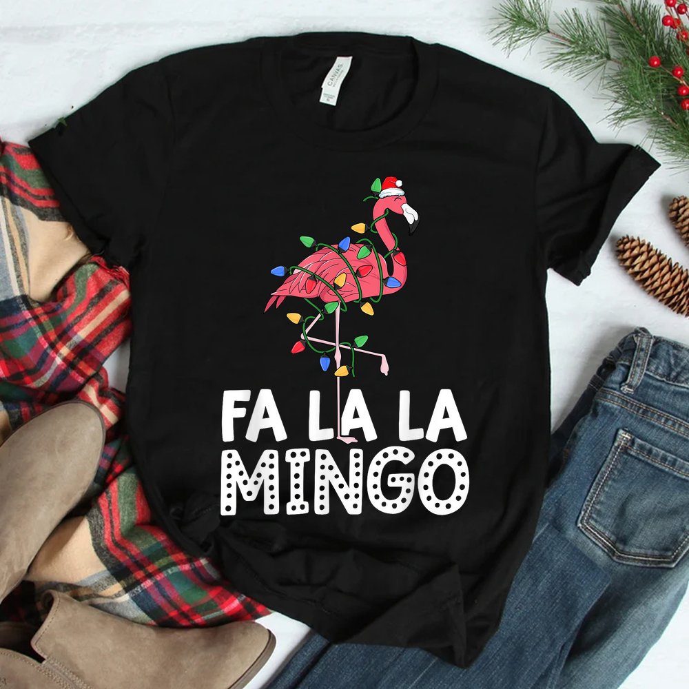Fa La La Mingo Flamingo Christmas Tree Lights Tropical Xmas Shirt Fa La La Mingo Flamingo Christmas Tree Lights Tropical Xmas Shirt