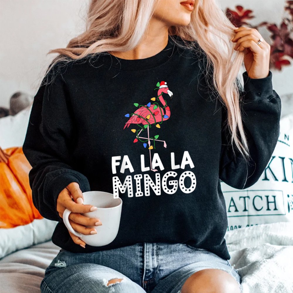 Fa La La Mingo Flamingo Christmas Tree Lights Tropical Xmas Shirt Fa La La Mingo Flamingo Christmas Tree Lights Tropical Xmas Shirt