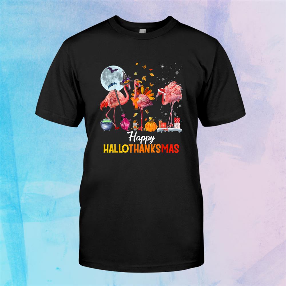 Flamingo Halloween And Merry Christmas Happy Hallothanksmas Shirt Flamingo Halloween And Merry Christmas Happy Hallothanksmas Shirt
