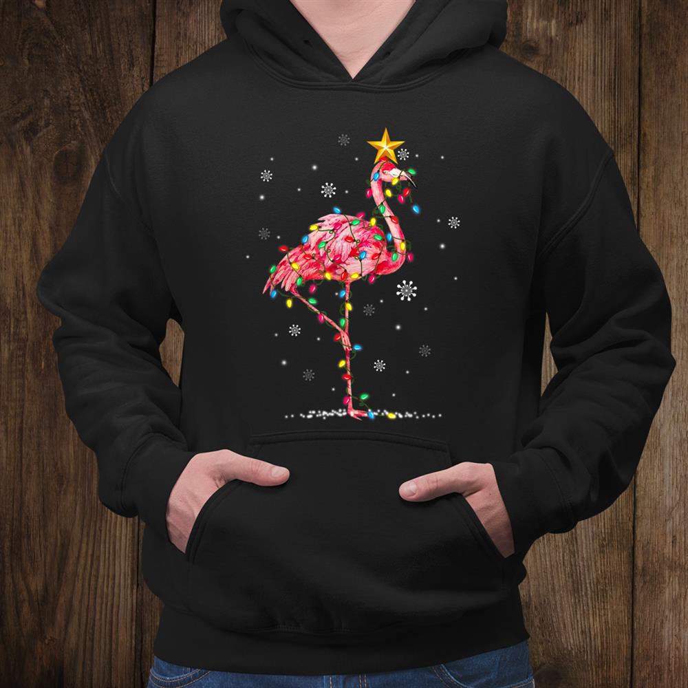 Flamingo Reindeer Hat Santa Christmas Lights Funny Flamingo Shirt Flamingo Reindeer Hat Santa Christmas Lights Funny Flamingo Shirt