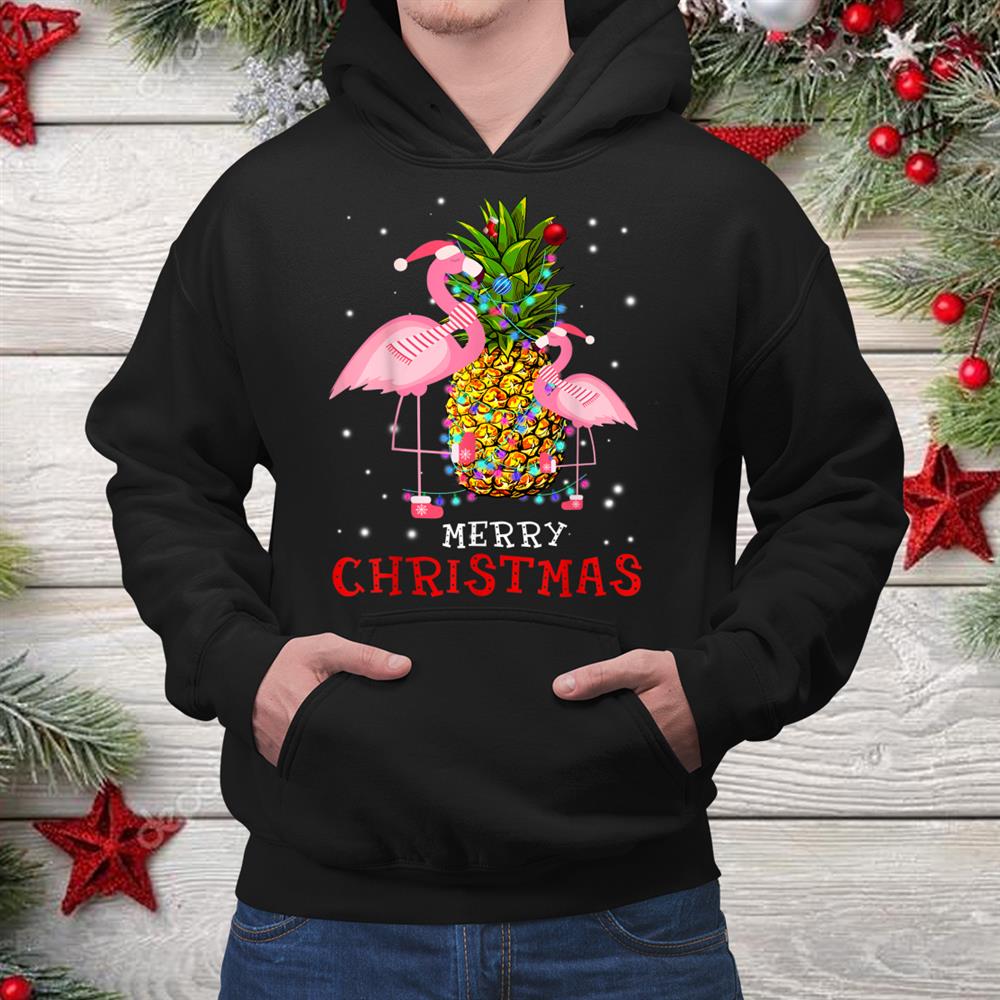 Flamingo Tree Pineapple Light Merry Christmas Shirt Flamingo Tree Pineapple Light Merry Christmas Shirt