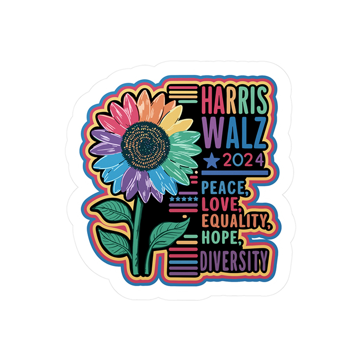 Flower Power Harris Walz 2024 Peace Love Equality Hope Diversity Sticker Flower Power Harris Walz 2024 Peace Love Equality Hope Diversity Sticker
