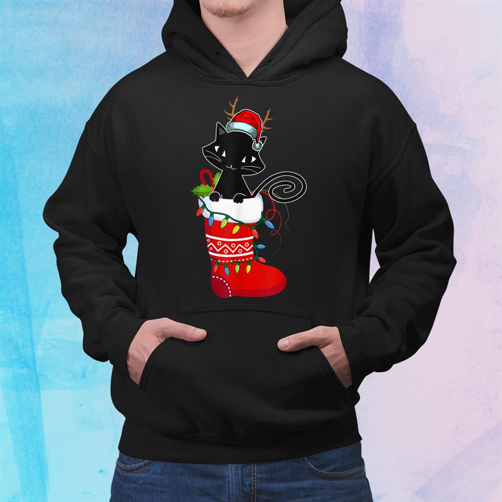 Funny Black Cat Christmas Lights In Stockings Pajama Shirt Funny Black Cat Christmas Lights In Stockings Pajama Shirt