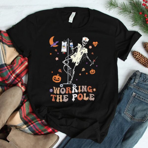 Funny Halloween ICU ER Nurse Working The Pole Skeleton Dance Shirt