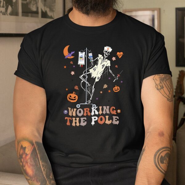 Funny Halloween ICU ER Nurse Working The Pole Skeleton Dance Shirt