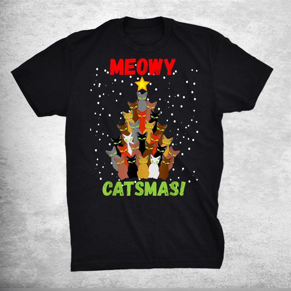 Funny Meowy Cats Christmas Tree Xmas Lights Boys Girls Kids Shirt Funny Meowy Cats Christmas Tree Xmas Lights Boys Girls Kids Shirt
