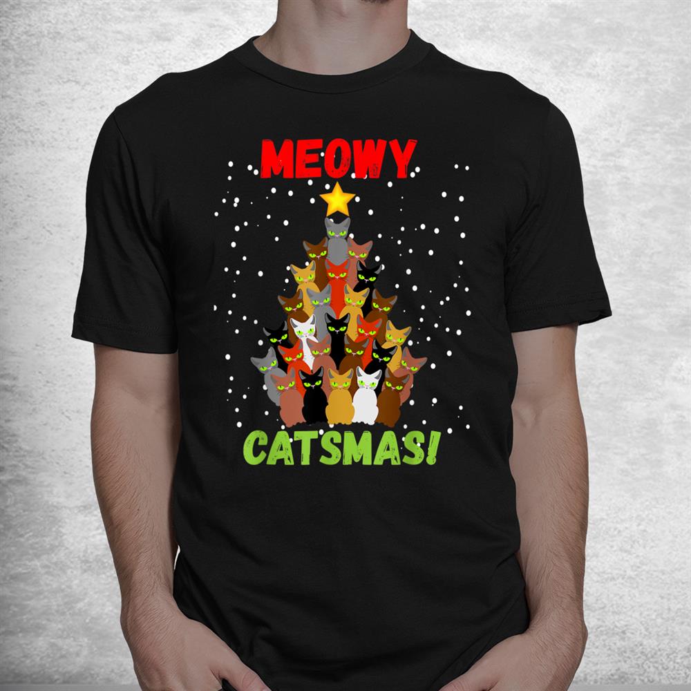 Funny Meowy Cats Christmas Tree Xmas Lights Boys Girls Kids Shirt Funny Meowy Cats Christmas Tree Xmas Lights Boys Girls Kids Shirt