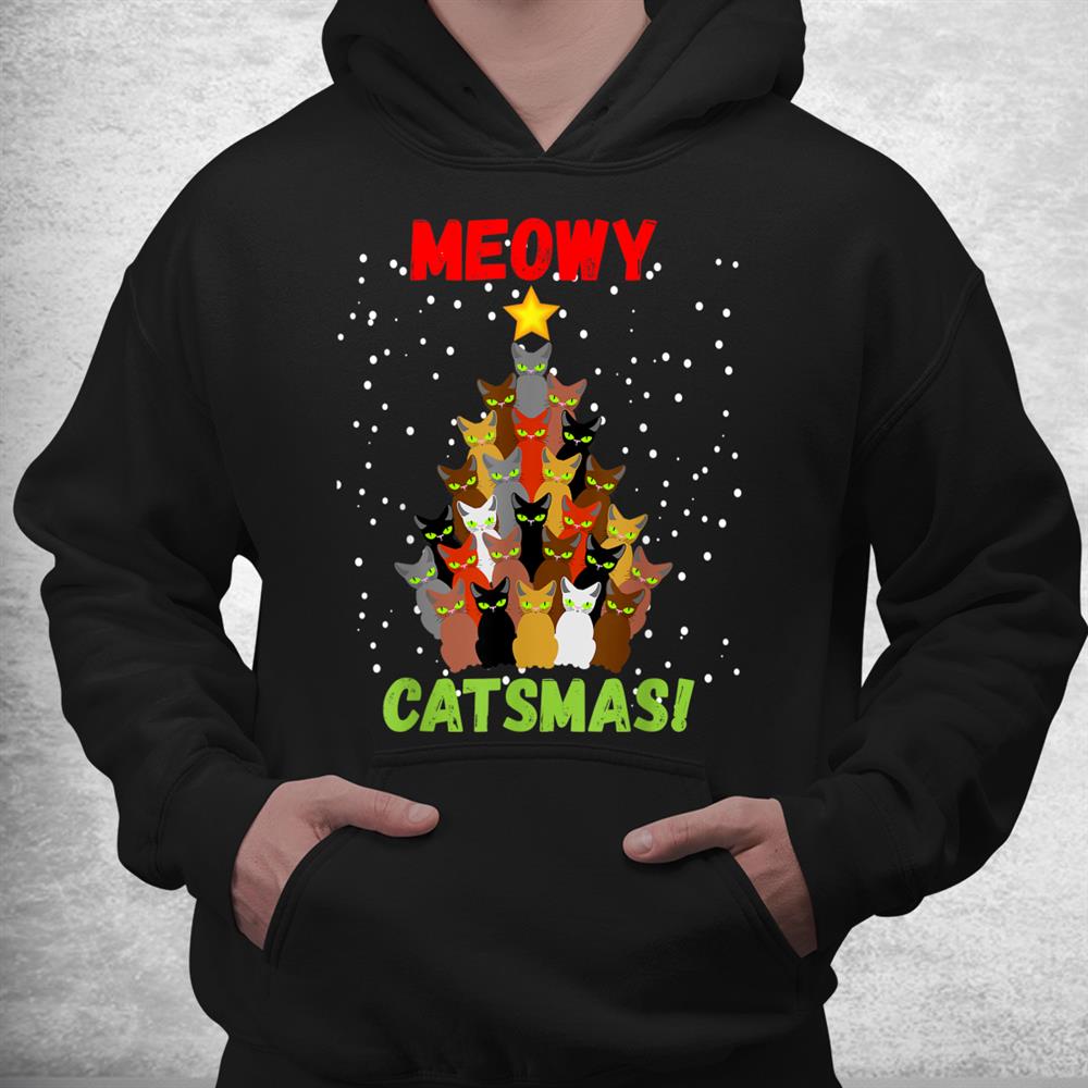 Funny Meowy Cats Christmas Tree Xmas Lights Boys Girls Kids Shirt Funny Meowy Cats Christmas Tree Xmas Lights Boys Girls Kids Shirt