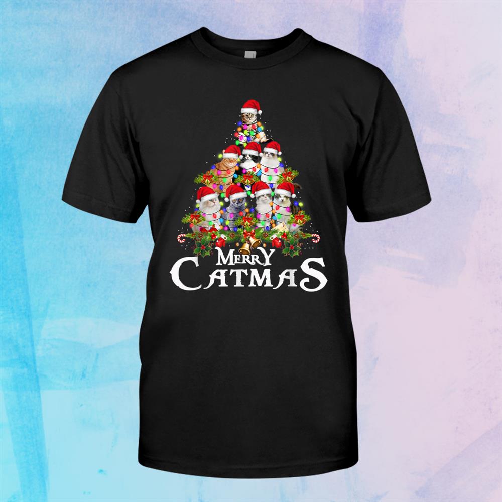 Funny Merry Catmas Tree Lights Christmas Cat Lovers Shirt Funny Merry Catmas Tree Lights Christmas Cat Lovers Shirt