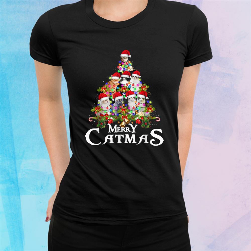 Funny Merry Catmas Tree Lights Christmas Cat Lovers Shirt Funny Merry Catmas Tree Lights Christmas Cat Lovers Shirt