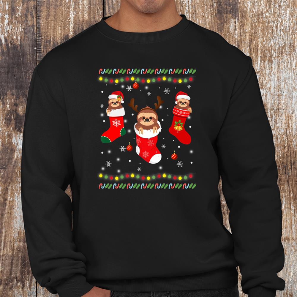 Funny Sloth In Socks Christmas Sloth Lovers Merry Xmas Shirt Funny Sloth In Socks Christmas Sloth Lovers Merry Xmas Shirt