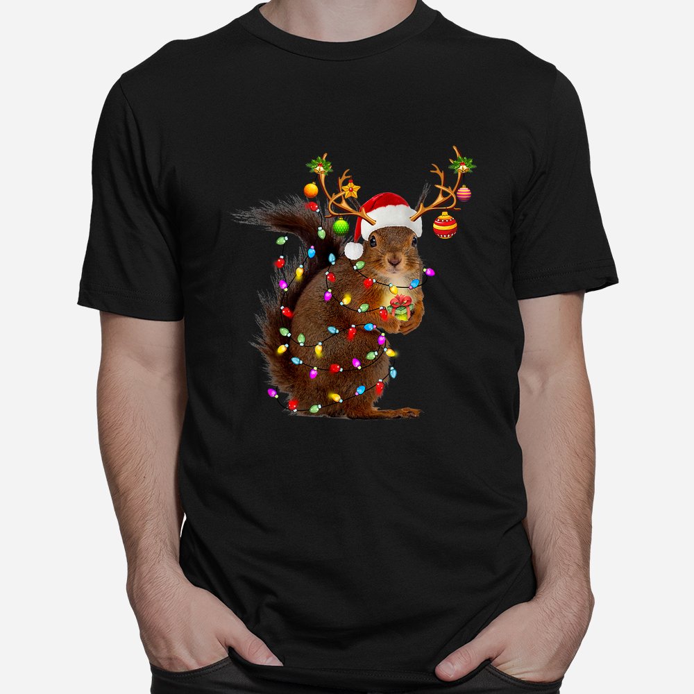 Funny Squirrel Christmas Reindeer Christmas Lights Pajama Shirt Funny Squirrel Christmas Reindeer Christmas Lights Pajama Shirt