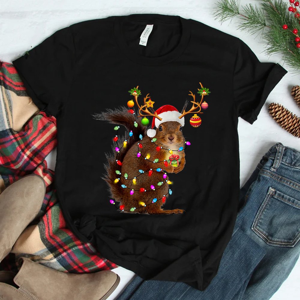 Funny Squirrel Christmas Reindeer Christmas Lights Pajama Shirt Funny Squirrel Christmas Reindeer Christmas Lights Pajama Shirt