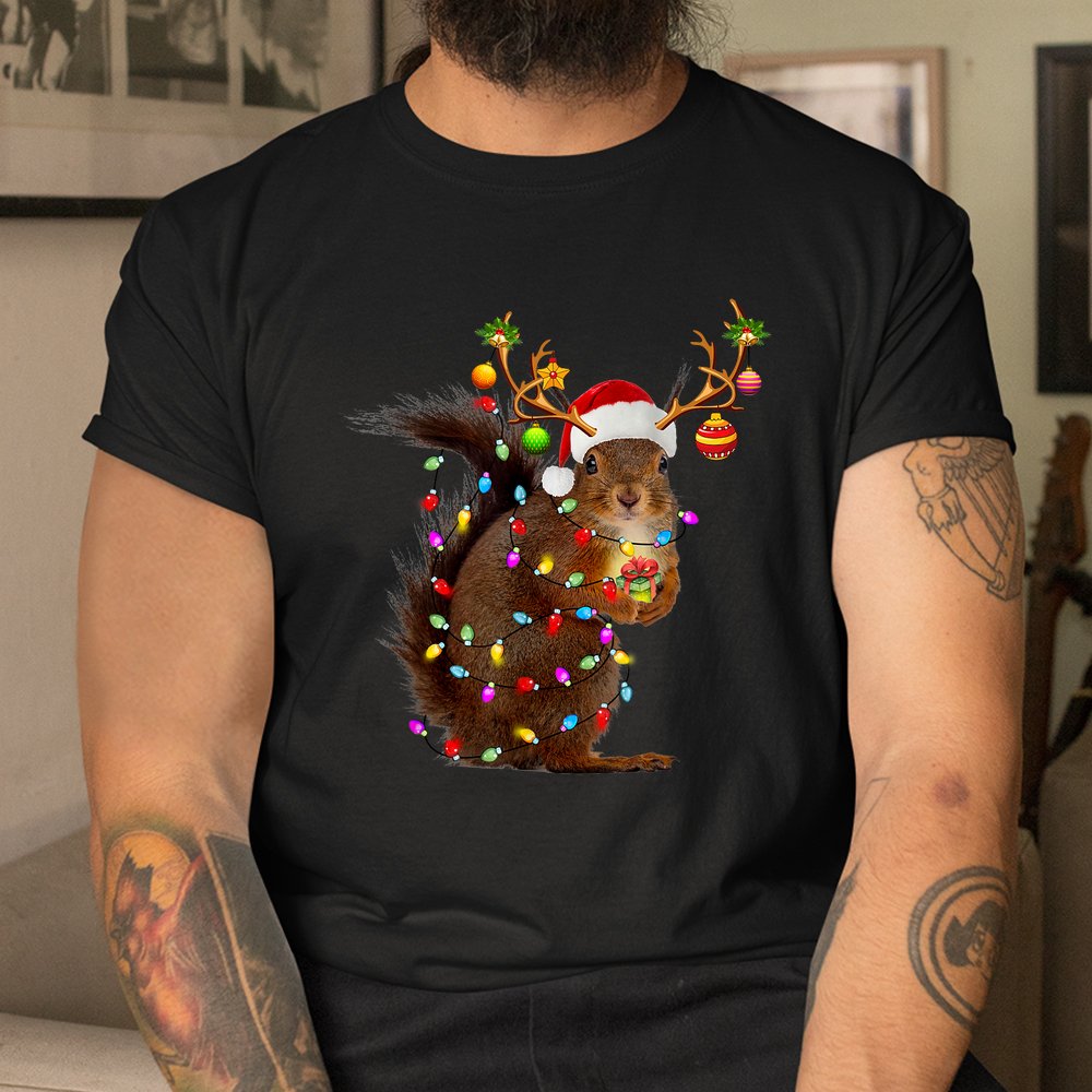Funny Squirrel Christmas Reindeer Christmas Lights Pajama Shirt Funny Squirrel Christmas Reindeer Christmas Lights Pajama Shirt