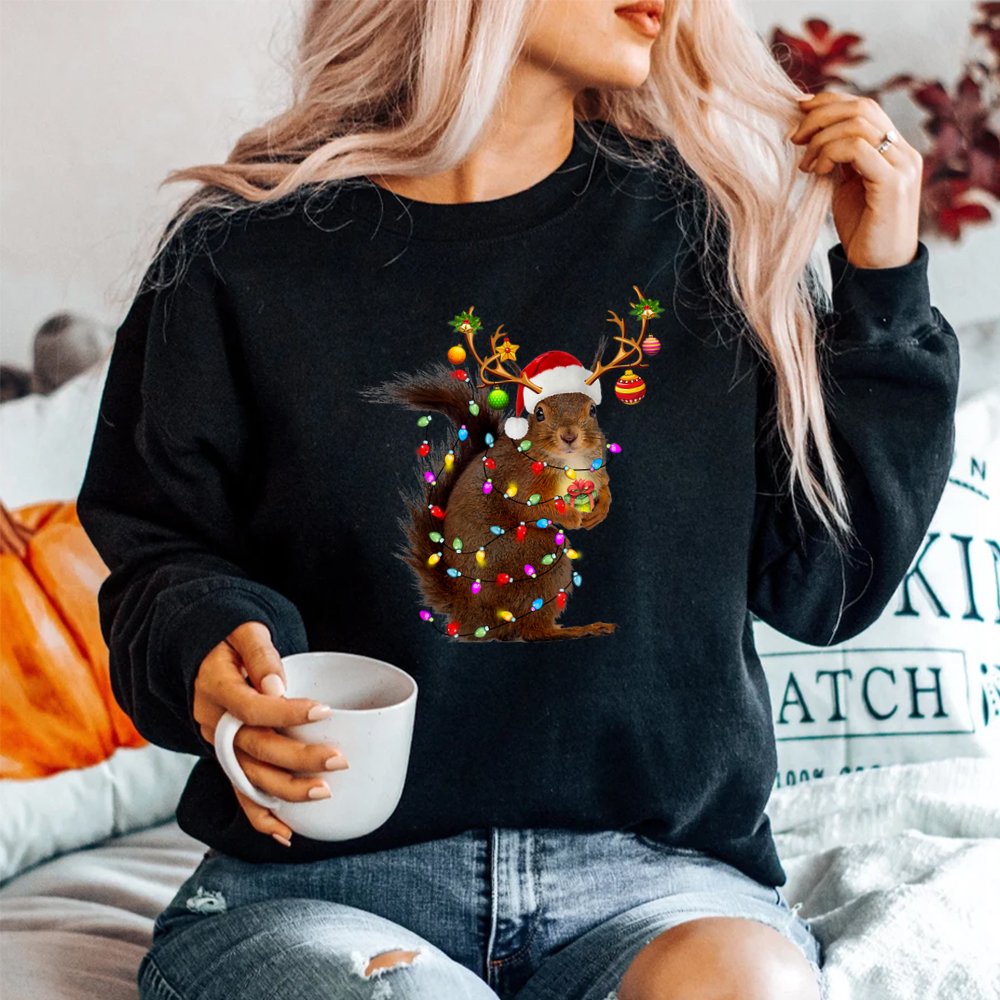 Funny Squirrel Christmas Reindeer Christmas Lights Pajama Shirt Funny Squirrel Christmas Reindeer Christmas Lights Pajama Shirt