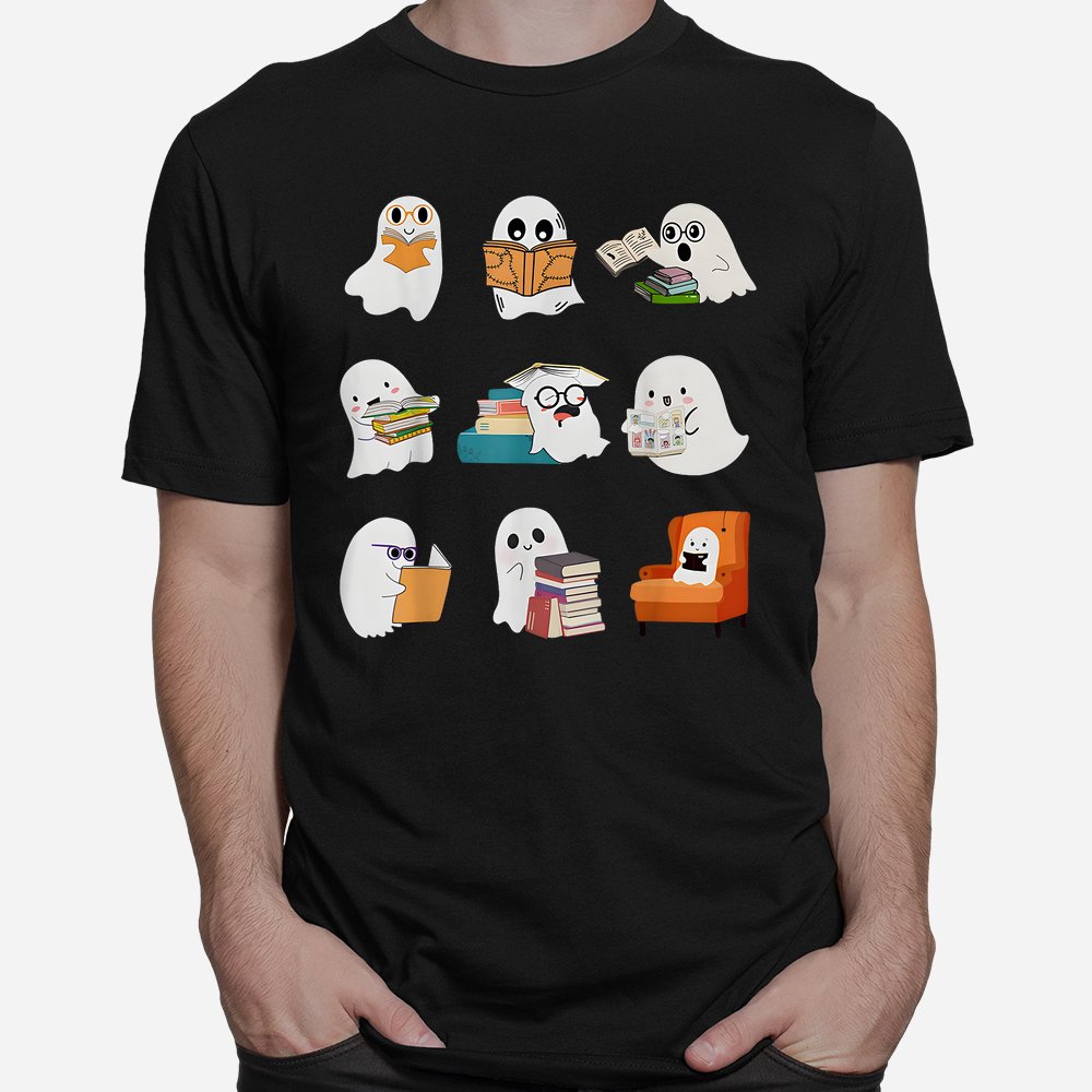 ghost reading teacher halloween librarian book lover school shirt 1 1