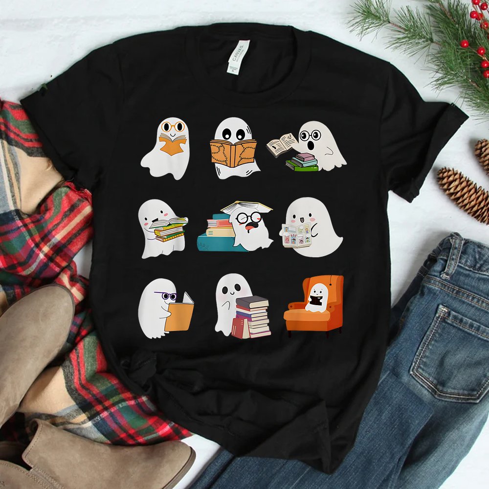 Ghost Reading Teacher Halloween Librarian Book Lover School Shirt Ghost Reading Teacher Halloween Librarian Book Lover School Shirt
