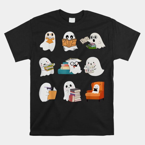 Ghost Reading Teacher Halloween Librarian Book Lover School Shirt