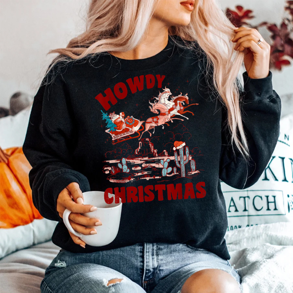 Groovy Howdy Christmas Cowboy Santa Riding Horse Shirt Groovy Howdy Christmas Cowboy Santa Riding Horse Shirt