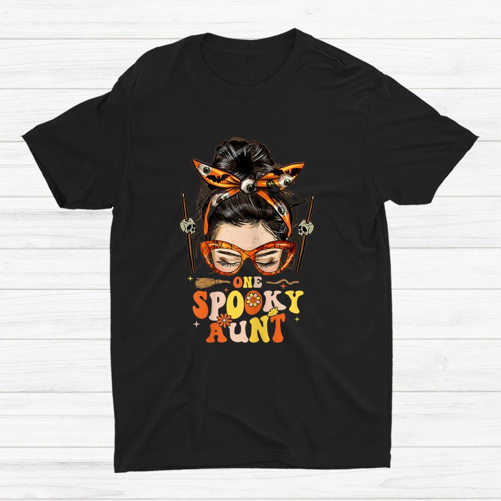 Groovy One Spooky Aunt Messy Bun Hippie Halloween Shirt Groovy One Spooky Aunt Messy Bun Hippie Halloween Shirt