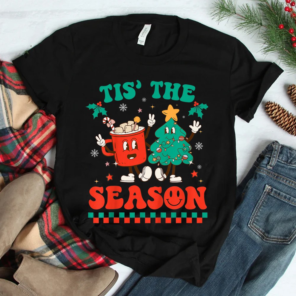 Groovy Tis The Season Christmas Hippie Hot Cocoa Pine Tree Shirt Groovy Tis The Season Christmas Hippie Hot Cocoa Pine Tree Shirt