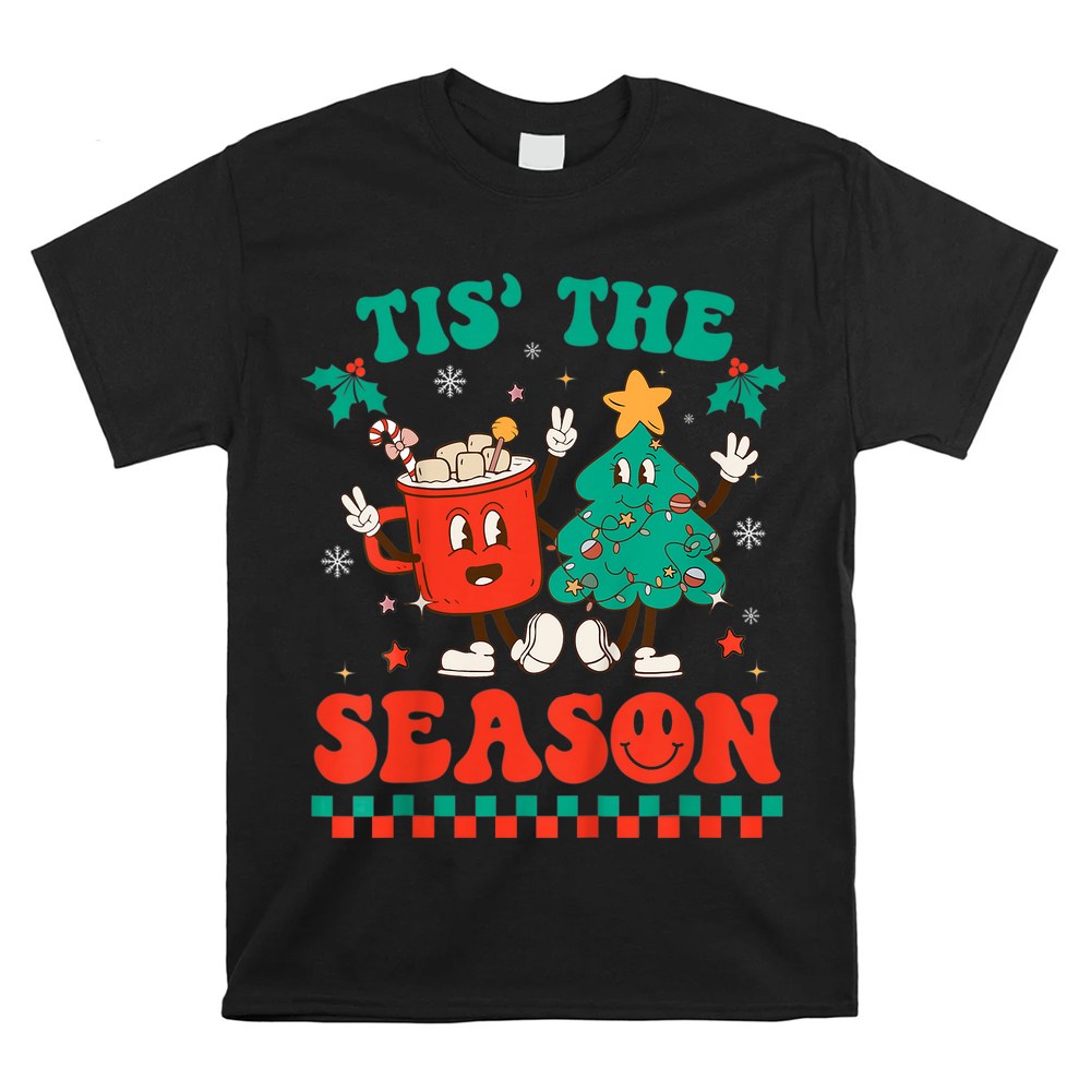 Groovy Tis The Season Christmas Hippie Hot Cocoa Pine Tree Shirt Groovy Tis The Season Christmas Hippie Hot Cocoa Pine Tree Shirt