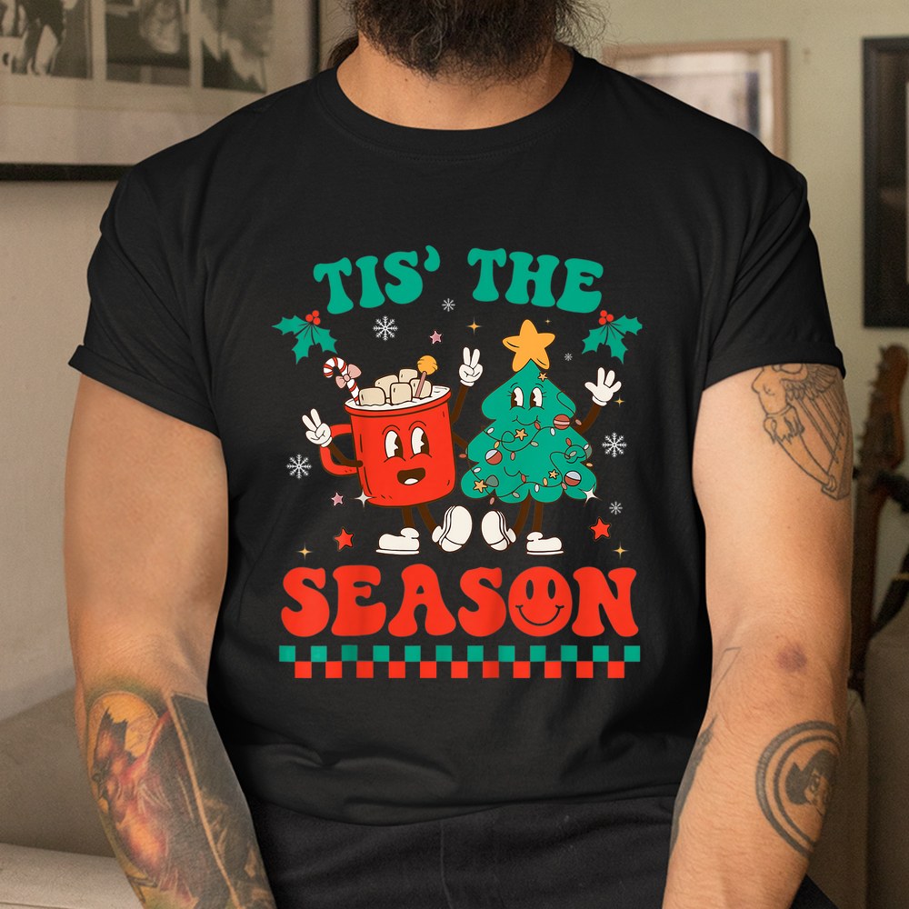 Groovy Tis The Season Christmas Hippie Hot Cocoa Pine Tree Shirt Groovy Tis The Season Christmas Hippie Hot Cocoa Pine Tree Shirt