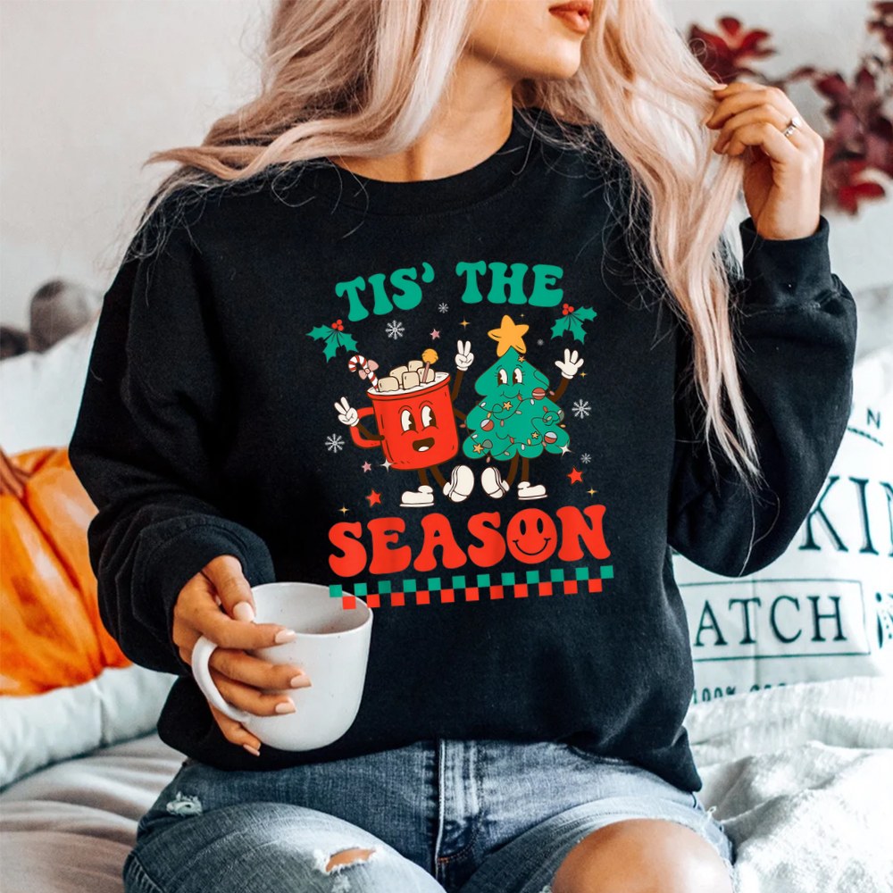 Groovy Tis The Season Christmas Hippie Hot Cocoa Pine Tree Shirt Groovy Tis The Season Christmas Hippie Hot Cocoa Pine Tree Shirt