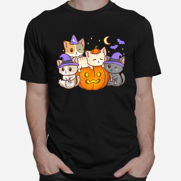 Halloween Cats Anime Cat Kawaii Neko Pumpkin Cat Lover Witch Shirt