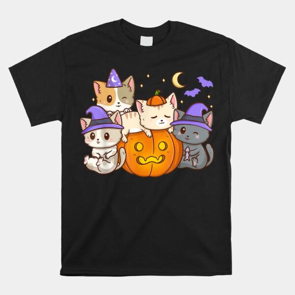 Halloween Cats Anime Cat Kawaii Neko Pumpkin Cat Lover Witch Shirt