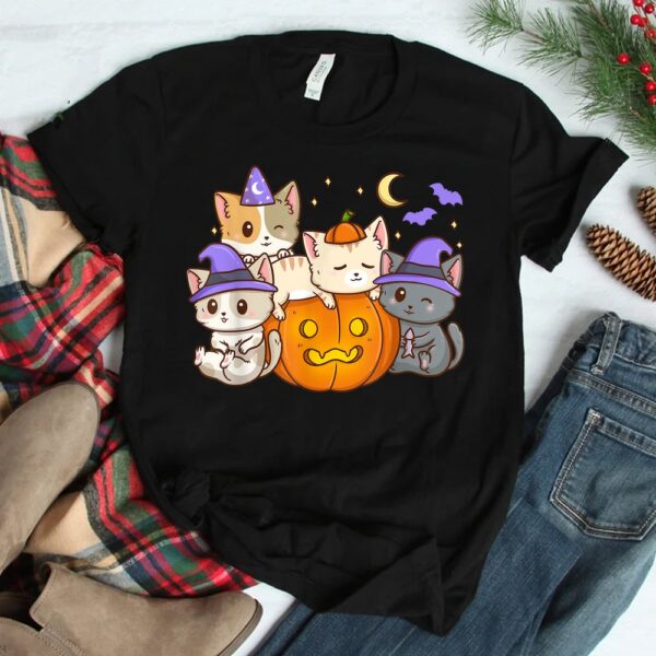Halloween Cats Anime Cat Kawaii Neko Pumpkin Cat Lover Witch Shirt