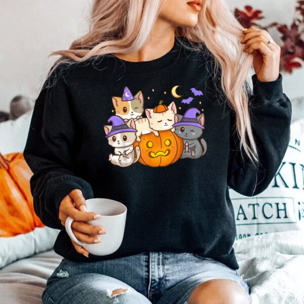Halloween Cats Anime Cat Kawaii Neko Pumpkin Cat Lover Witch Shirt