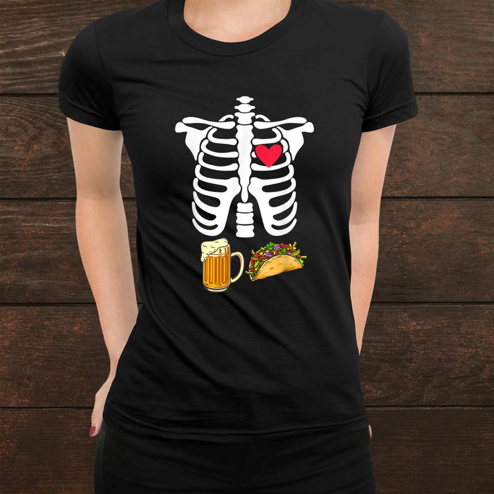 Halloween Skeleton X Ray Beer Tacos Announcement Pregnancy Shirt Halloween Skeleton X Ray Beer Tacos Announcement Pregnancy Shirt