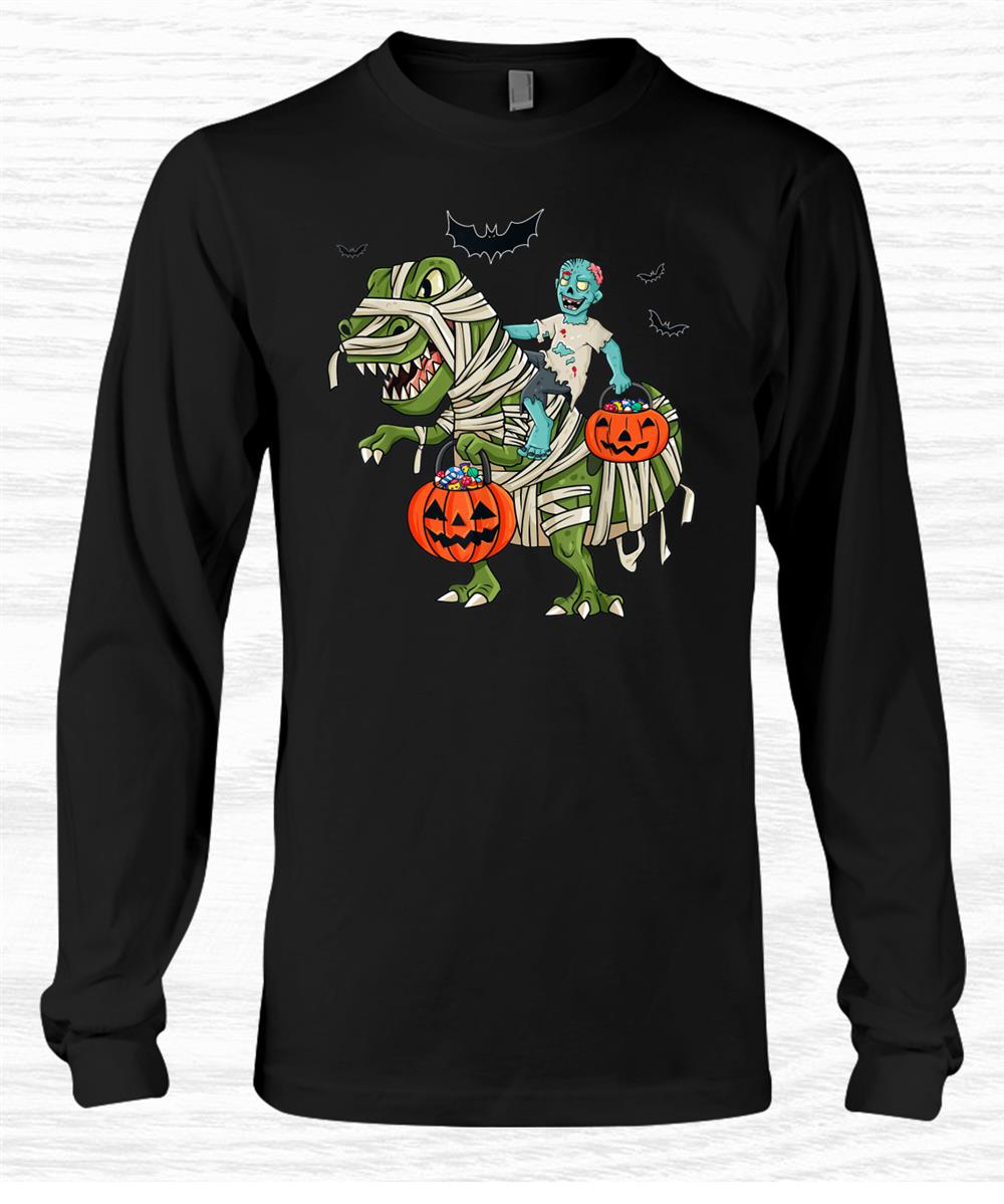 Halloween Zombie Riding T Rex Funny Boys Girls Kids Shirt Halloween Zombie Riding T Rex Funny Boys Girls Kids Shirt