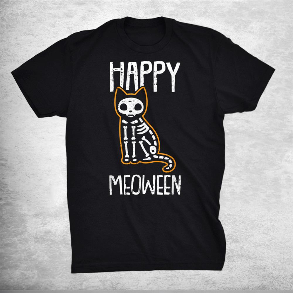 Happy Meoween Lazy Halloween Funny Cat Skeleton Shirt Happy Meoween Lazy Halloween Funny Cat Skeleton Shirt