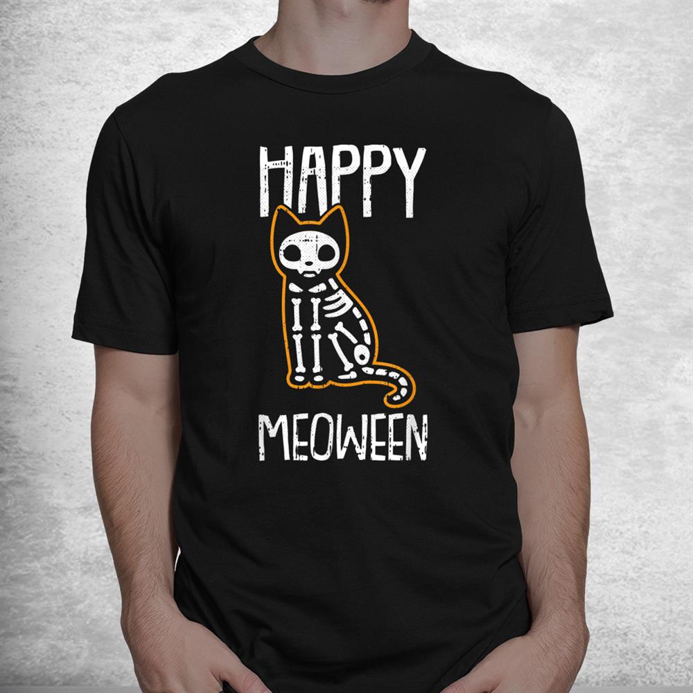 Happy Meoween Lazy Halloween Funny Cat Skeleton Shirt Happy Meoween Lazy Halloween Funny Cat Skeleton Shirt