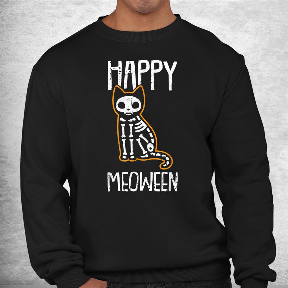 Happy Meoween Lazy Halloween Funny Cat Skeleton Shirt Happy Meoween Lazy Halloween Funny Cat Skeleton Shirt