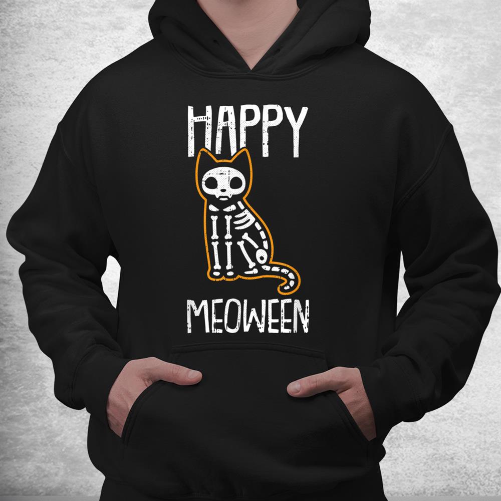 Happy Meoween Lazy Halloween Funny Cat Skeleton Shirt Happy Meoween Lazy Halloween Funny Cat Skeleton Shirt