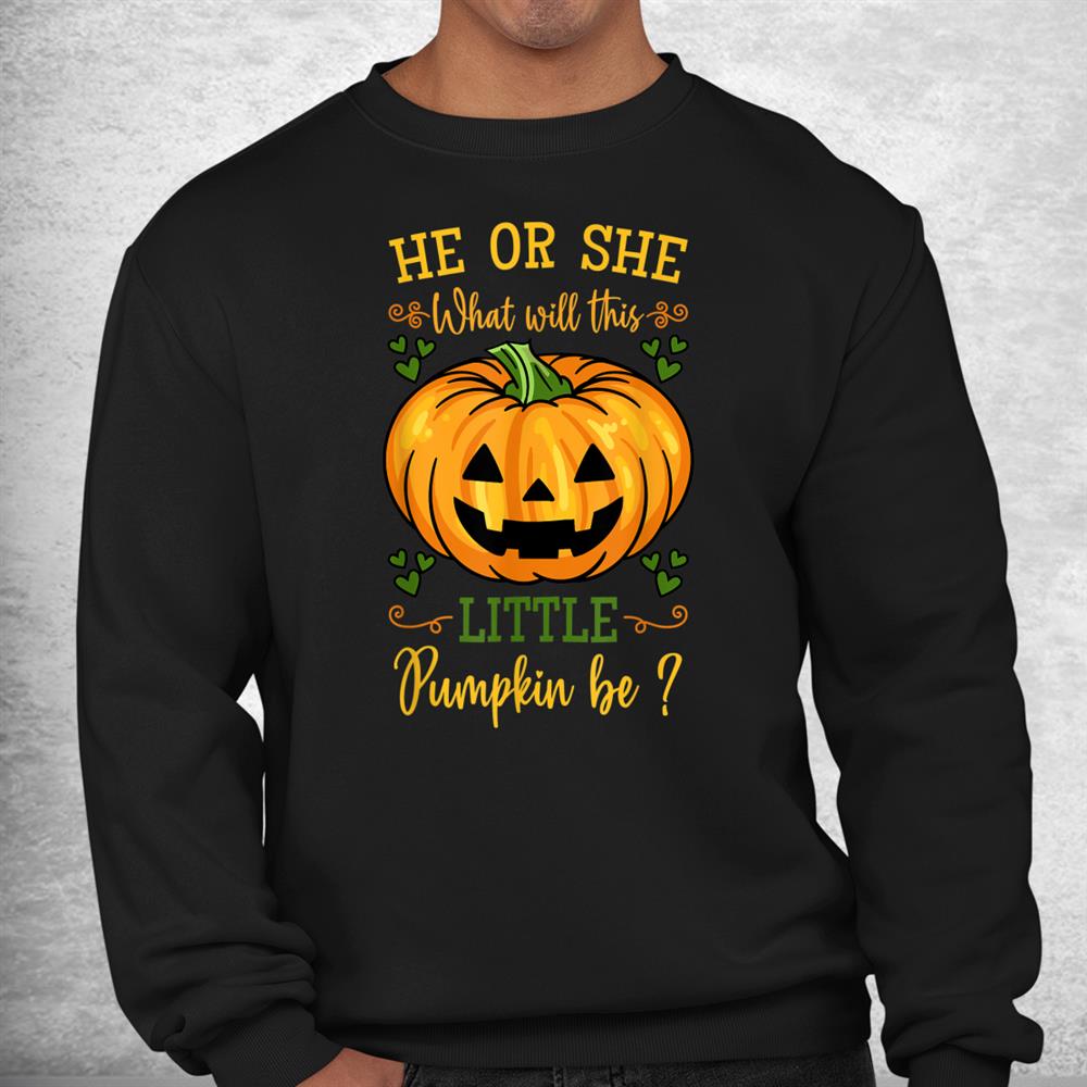 He Or She Pumpkin Gender Reveal Party Halloween Baby Shower Shirt He Or She Pumpkin Gender Reveal Party Halloween Baby Shower Shirt