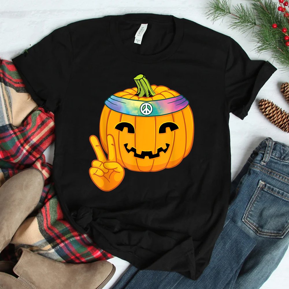 Hippie Halloween Pumpkin Peace Sign Hand Headband Tie Dye Shirt Hippie Halloween Pumpkin Peace Sign Hand Headband Tie Dye Shirt