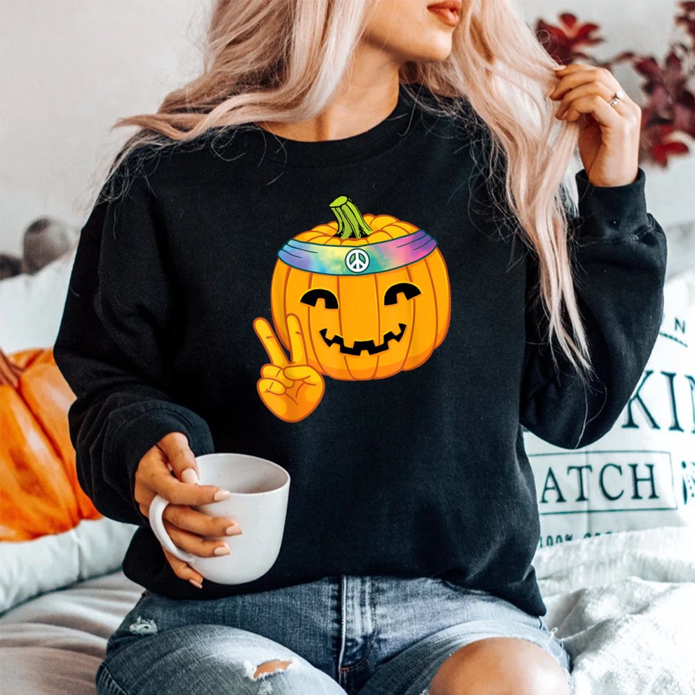 Hippie Halloween Pumpkin Peace Sign Hand Headband Tie Dye Shirt Hippie Halloween Pumpkin Peace Sign Hand Headband Tie Dye Shirt