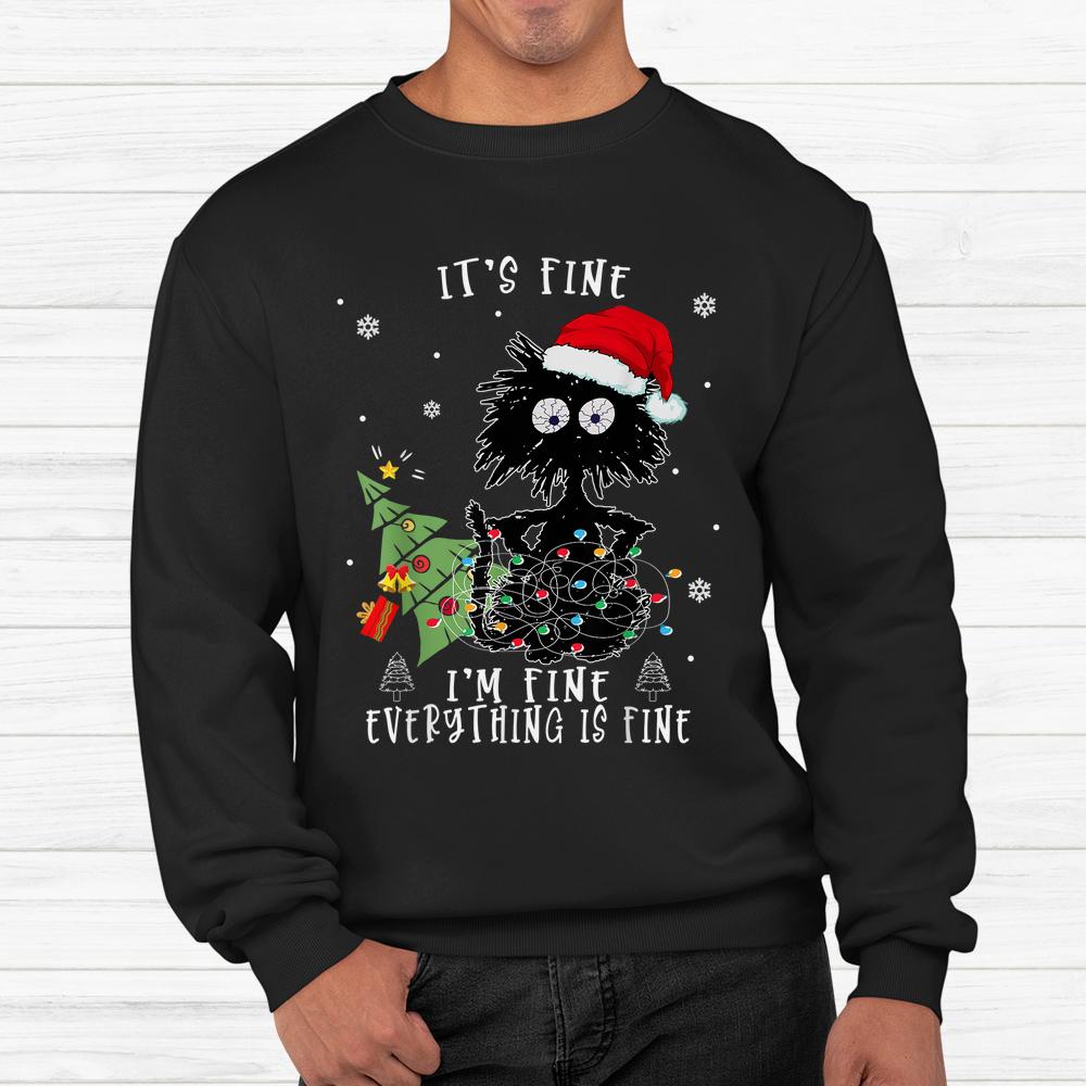 I’m Fine Everything Is Fine Black Cats Christmas Family Tree Shirt I’m Fine Everything Is Fine Black Cats Christmas Family Tree Shirt