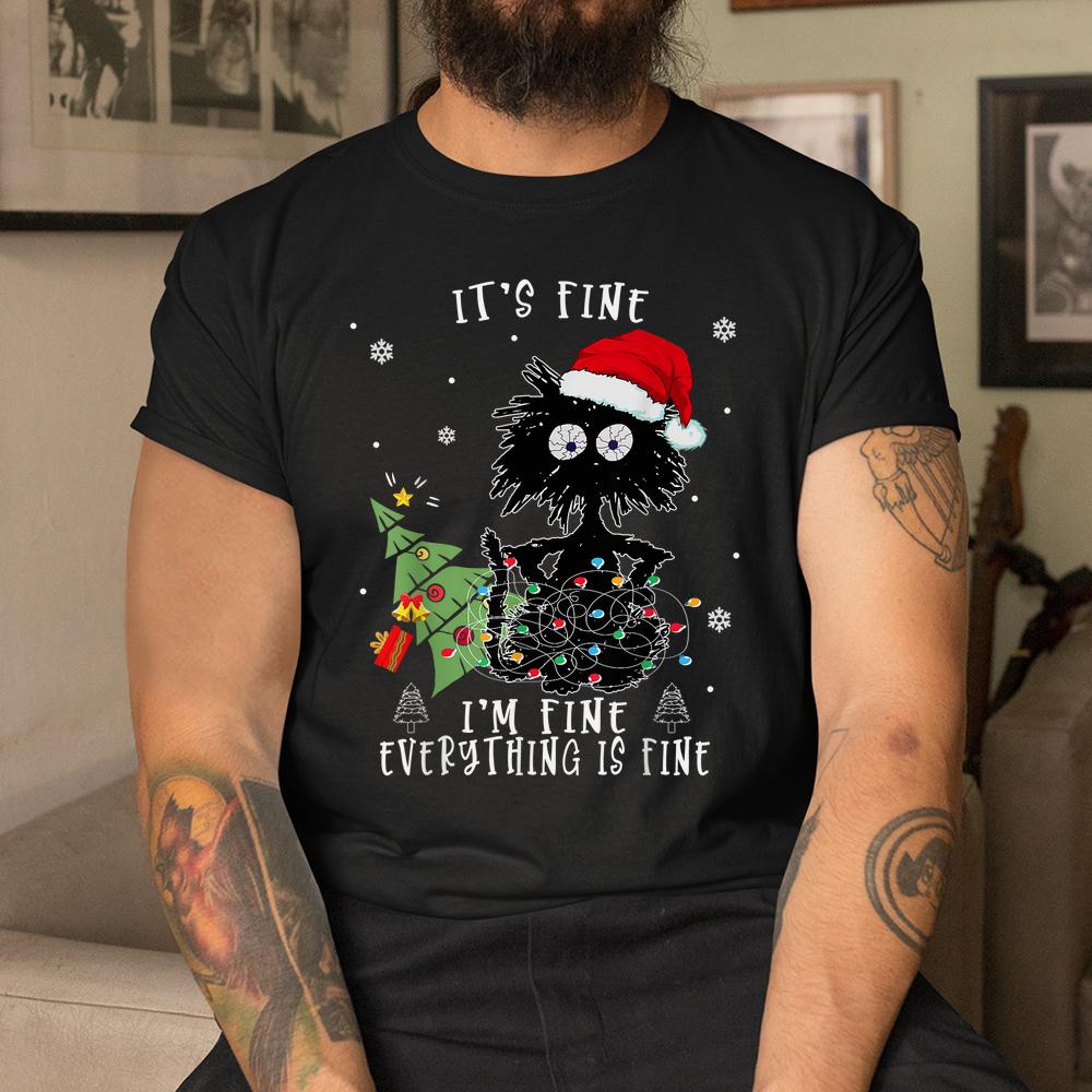 I’m Fine Everything Is Fine Black Cats Christmas Family Tree Shirt I’m Fine Everything Is Fine Black Cats Christmas Family Tree Shirt