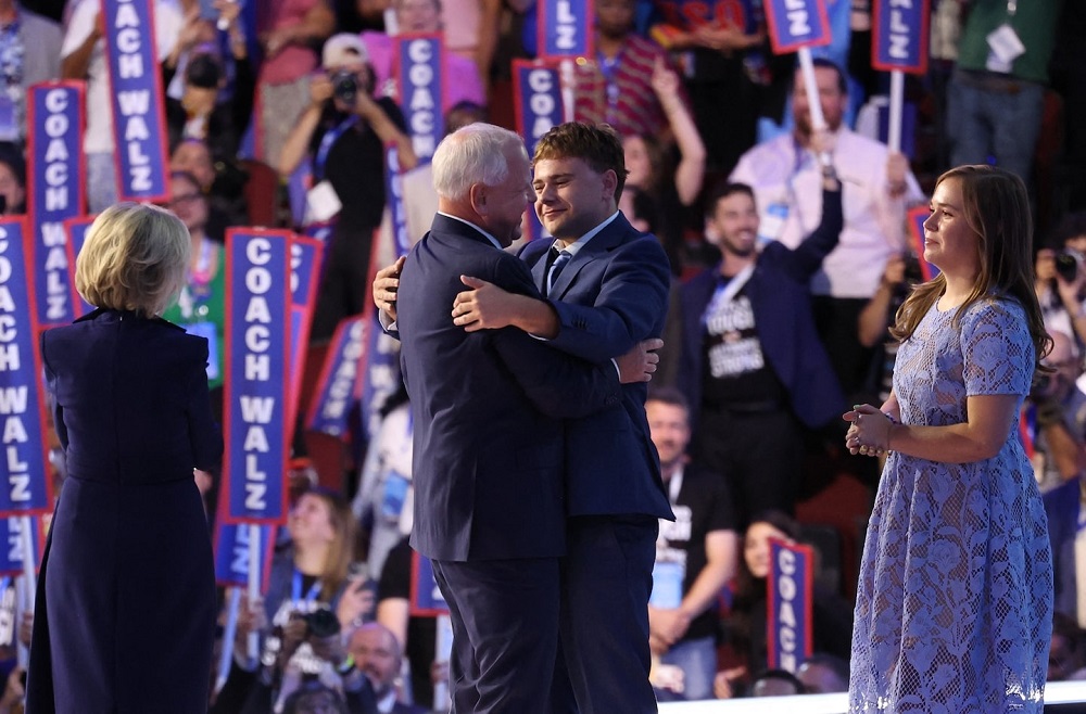 I’m Voting For Gus’ Dad Harris Walz Yard Sign 4 Tim Walz hugs his son at DNC